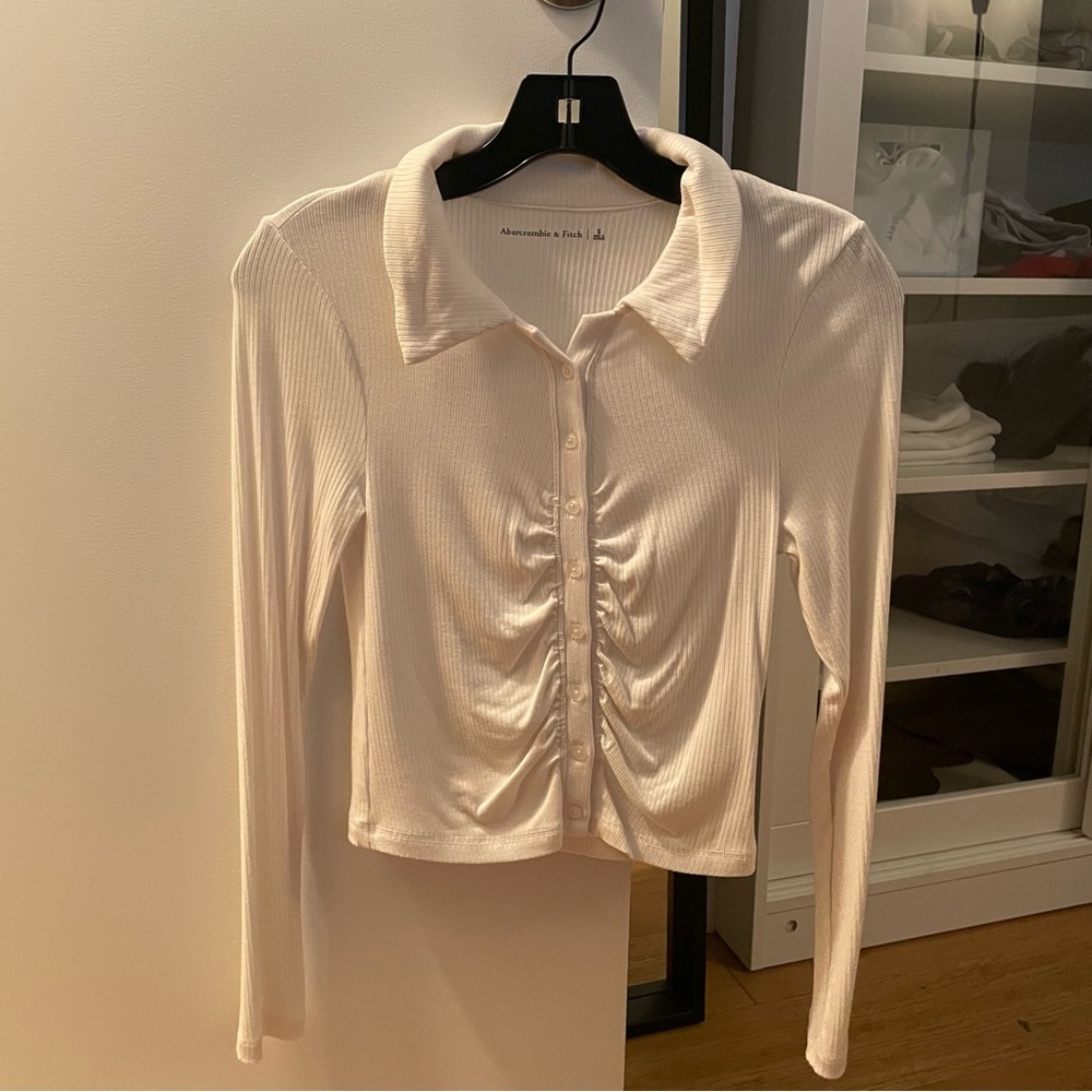 Abercrombie Long-Sleeve Ruched Polo Top